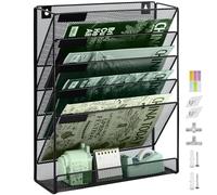IOUGDSEC 6 Tier A4 Mesh Hanging Wall File Holder Magazine Document Holder Mail Organiser Magazine Storage Rack,Durable Metal Mesh Document Wall Organiser Desktop File Organizer-Black