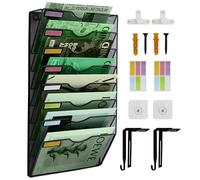 IOUGDSEC 8 Tier Mesh Hanging File Organizer Vertical Wall File Organizer Wall File Holder for Office School Home, Nametag Label Hooks Set Included