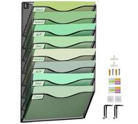 IOUGDSEC 8 Tier Upgrade Mesh Wall File Holder Organizer, Medium Mesh Vertical Hanging File Organizer, Office Hanging File Folder Magazine Rack, Nametag Label Hooks Set Included, Black