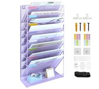 IOUGDSEC 9 Tier A4 Mesh in Tray Hanging Wall File Holder Magazine Document Holder Mail Organiser Magazine Storage Rack,Durable Metal Desktop File Organizer, Purple