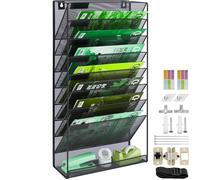 IOUGDSEC 9 Tier A4 Mesh in Tray Hanging Wall File Holder Magazine Document Holder Mail Organiser Magazine Storage Rack,Durable Metal Mesh Filing Storage Letter Trays Desktop File Organizer