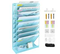 IOUGDSEC 9 Tier A4 Mesh in Tray Hanging Wall File Holder Magazine Document Holder Mail Organiser Magazine Storage Rack,Durable Metal Desktop File Organizer, Sky Blue