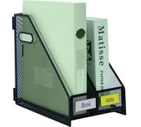 IOUGDSEC A4 Document File Holder with handle,2 Vertical Compartments Book Organiser,Mesh Metal Durable Desktop File Rack for Office School and Home,Black