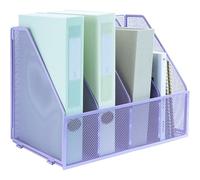 IOUGDSEC A4 File Holder Folding Bookshelf, 4 Vertical Compartments magazine file holder, Desk Organizer Document Folder for Office School and Home, Purple