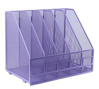 IOUGDSEC A4 File Holder Folding Bookshelf, 5 Vertical Compartments magazine file holder, Desk Organizer Document Folder for Office School and Home, Purple