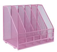 IOUGDSEC A4 File Holder Folding Bookshelf, 5 Vertical Compartments magazine file holder, Desk Organizer Document Folder for Office School and Home, Pink