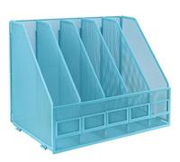 IOUGDSEC A4 File Holder Folding Bookshelf, 5 Vertical Compartments magazine file holder, Desk Organizer Document Folder for Office School and Home, Sky Blue