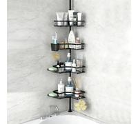 IOUGDSEC Corner Shower Caddy Tension Pole,4-Tier Rustproof Bathroom Organizer Shelves,Adjustable Floor Standing Bath Rack Holder,Waterproof Bathroom Storage Accessories for Bathtub,Black