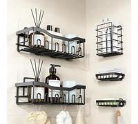 IOUGDSEC Durable Rustproof Shower Caddy 5 Pack,Stainless Steel Bathroom Storage Accessories,No Drilling Adhesive Shower Organiser,Hanging Bathroom Rack Shelves with Soap Razor Holder Set,Black