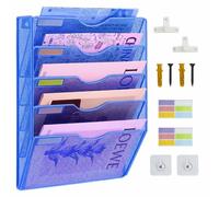 IOUGDSEC Hanging Wall Files Holder, A4 Mesh in Tray Hanging Wall File Holder Magazine Document Holder Mail Organiser Magazine Storage Rack, Storage Letter Trays Desktop File Organizer (Sky Blue)