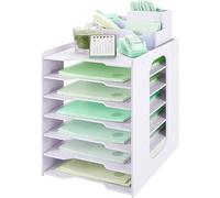 IOUGDSEC Letter Tray Desk Organiser with Filing Trays, 7 Tier Paper File Tray with Pen Holder For Office Desk, A4 Desk Tidy Organiser File Document Holder For Office Home School, White