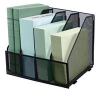 IOUGDSEC Metal A4 File Holder Folding Bookshelf, 4 Vertical Compartments magazine file holder, Desk Organizer Document Folder Storage Rack for Office School and Home, Black