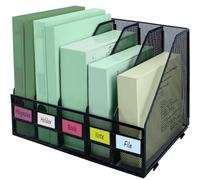 IOUGDSEC Metal A4 File Holder Folding Bookshelf, 5 Vertical Compartments magazine file holder, Desk Organizer Document Folder for Office School and Home, Black