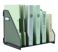 IOUGDSEC Metal Magazine File Holder for Desk with 5 Vertical Compartments ，A4 Document File Holder with handle, Mesh Durable Desktop File Rack for Office School and Home，Black