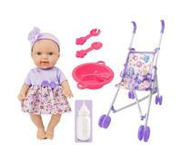 Iouyjiu Doll with Stroller - Play Stroller for Dolls with Feeding Accessories - 10 Inch Doll Playset with Accessories Pretend Toy Set for Kids Boys Girls 3+ Years Old