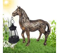 Iouyjiu Horse Design Garden Statue, Solar Lantern Animal Statue, Solar Outdoor Light Horse Sculpture, Resin Horse Garden Decoration 19.5x7x17.5cm for Garden, Patio, Yard, Outdoor, Gray, Bronze Color