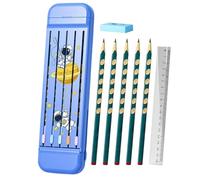 Iouyjiu Multifunctional Pencil Box, Divided Pencil Organizer Case, Hard Pencil Box with Pencils, Pencil Box with Eraser, and Safe Materials for Students and Kids (1 Piece), Blue, Se référer au