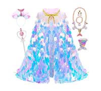 Iouyjiu Princess Cape - Rainbow Mermaid Cloak Kit | Sparkly Iridescent Dress Up Sequin Costume for Girls Ages 3-8, Fun Cosplay Outfit for Birthday, Halloween, or Christmas