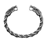 Iouyjiu Vikings Bracelet Men, Zinc Alloy Opening Wristband Cuff, Norse God Odin Wolf Heads Design, Vintage Style Bangle Strong Fashion Jewelry for Men’s Everyday Wear Parties and Gift