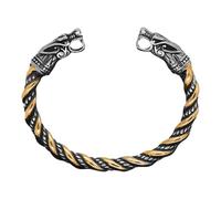 Iouyjiu Vikings Bracelet Men, Zinc Alloy Opening Wristband Cuff, Norse God Odin Wolf Heads Design, Vintage Style Bangle Strong Fashion Jewelry for Men’s Everyday Wear Parties and Gift