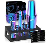 IOV Cocktail Shaker Set, 12-Piece Mixology Bartender Kit Bar Set | Boston Shaker Drink Mixing Tools for Home with Recipe Booklet and Stand | Fun Housewarming Gift (16oz & 28oz Shaker, Rainbow)
