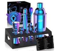 IOV Cocktail Shaker Set, Bartender Kit with Stand | 12-Piece Bar Set Includes All Drink Mixing Tools and Recipe Booklet | Fun Housewarming Gift (24oz Martini Shaker, Rainbow)