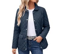 Iovie Quilted Winter Jacket for Women UK Collared Lightweight Padded Coat | Ladies Button Down Puffer Jacket, Lapel Collar Diamond Quilted Pattern Coats, Winter Warm Long Sleeve Outerwear with Pockets