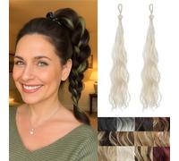 IOVOIMMSL 2 Piece Braid Wig Hair Piece Wavy Curly Scrunchies Synthetic Chignon Ponytail Hair Extensions Thick Updo Hairpieces for Women (Platinum Blonde)