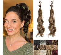 IOVOIMMSL 2 Piece Braid Wig Hair Piece Wavy Curly Scrunchies Synthetic Chignon Ponytail Hair Extensions Thick Updo Hairpieces for Women (Brunette and Ash Blonde)