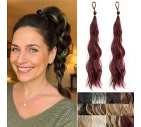 IOVOIMMSL 2 Piece Braid Wig Hair Piece Wavy Curly Scrunchies Synthetic Chignon Ponytail Hair Extensions Thick Updo Hairpieces for Women (Wine Red)