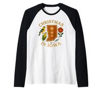 Iowa Christmas Shirt Gingerbread Map Bird Flower Raglan Baseball Tee