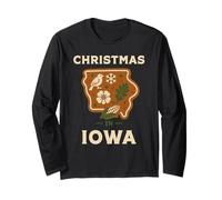 Iowa Christmas Shirt Gingerbread State Bird Floral Long Sleeve T-Shirt
