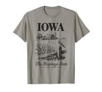 Iowa Hawkeye State Shirt Farm Scene and Bird Illustration T-Shirt