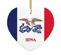Iowa State Flag Ceramic Christmas Heart Pendant, The Pottery Piece is Available with Silk Thread