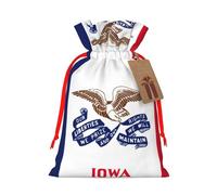 Iowa State Flag Christmas Canvas Gift Bag With Drawstring,Reusable Personalizedgift Bag