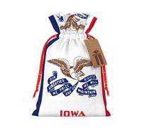 Iowa State Flag Christmas Canvas Gift Bag With Drawstring,Reusable Personalizedgift Bag