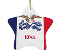 Iowa State Flag Print Christmas Ceramic Star Ornament, Easy Hanging Decor For Tree & Home Holiday Decorv