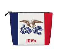Iowa State Flag Print Cosmetic Bag for Women,Faux Linen Makeup Bag Large Capacity,Perfect for Travel Daily Use