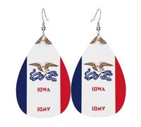 Iowa state flag Printed teardrop-shaped leather earrings | High-end design, light luxury earrings