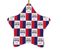 Iowa State Flag Printing Vintage Ornaments For Christmas, Ceramic Star Design With Hanging String, Bible Verse Star Ornament
