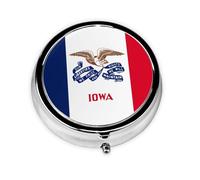 Iowa State Flag Take-Along Pill Box, Portable Round Pill Box, fits in Your Purse Pocket Lightweight 3 Compartment Pill Box,