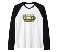 Iowa State Map Road Trip Des Moines Cedar Rapids Davenport Raglan Baseball Tee