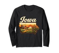 Iowa State Outline Rural Barn Sunrise Fields Long Sleeve T-Shirt