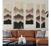 IOWER Large Macrame Wall Hanging Mountain Handmade Brown Dip-Dyed Boho Wall Decor 5Pcs Art Wall Decor for Bedroom Living Room Fiber Art Tapestry