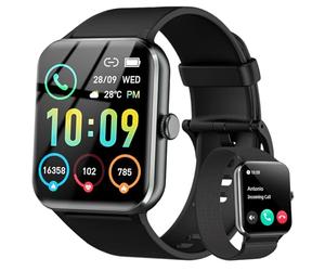IOWODO Smart Watch(Answer/Make Call), 1.85" Smartwatch for Men Women, 100+ Sport Modes, Pedometer, IP68 Waterproof Fitness Tracker, Heart Rate/Sleep Monitor, Smart Watches for Android & iOS (2 Straps)