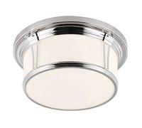 IP44 3 Bulb Flush Light Opaque Glass Banded Metal Polished Chrome LED E27 60W