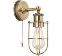 IP44 Bathroom Wall Light - Antique Brass Caged Lamp - Industrial Style Toggle Switch