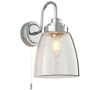 Ip44 Bathroom Wall Light Chrome & Domed Clear Glass Modern Curved Arm Oval Lamp