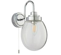 Ip44 Bathroom Wall Light Chrome & Round Clear Glass Modern Curved Arm Oval Lamp