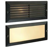 IP44 E27 Edison Full Brick Accent Light -Louvre Grill Supplied- Textured Black & Frosted Glass - Outdoor Wall Recessed Dimmable Lamp Fitting - 235mm x 100mm - Dimmable & LED Compatible